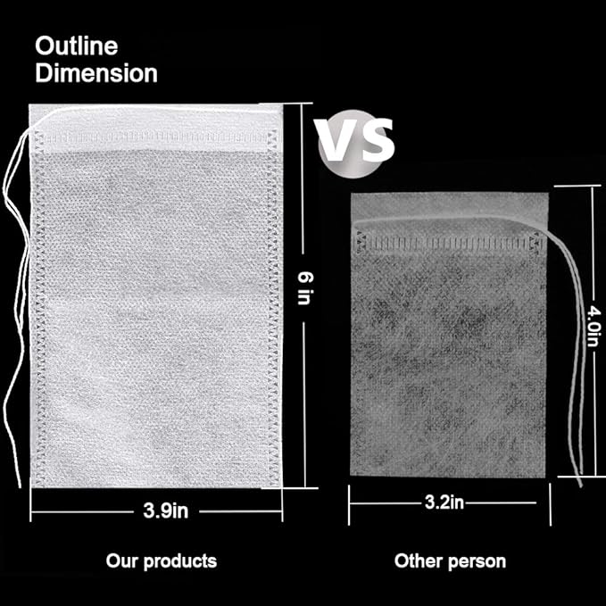 Fenshine 100Pcs Large Tea Bag - Disposable Empty Tea Filter Bags No Mess Mesh Bags with Drawstring for Concentrate/Iced Coffee, Herb, Loose Leaf Tea