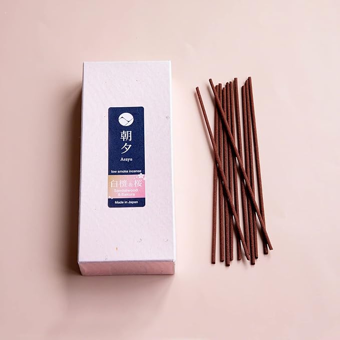 Asayu Japan Incense Sticks with Low Smoke for Morning or Evening Meditation, Relax or Yoga, Made in Japan 40gr - Premium Sakura Cherry Blossom and Sandalwood Blend