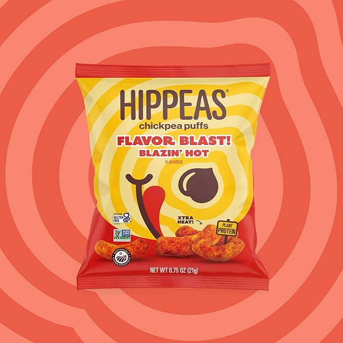 Hippeas Chickpea Puffs, Flavor Blast: Blazin' Hot, 0.75 Ounce (Pack of 18), 3g Protein, 2g Fiber, Vegan, Gluten-Free, Crunchy, Plant Protein Snacks