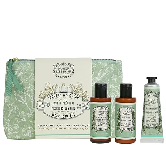 Panier des Sens - Jasmine Set for Women - Body Lotion + Shower Gel + Hand Cream - Christmas Gift for Her - Body Care Kit with 96% Natural Ingredients - Self Care Gifts for women
