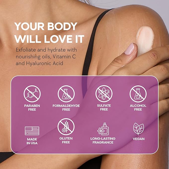 Dermasuri - Exfoliating Sugar Scrub - Body Scrubber for Men & Women - Exfoliates & Removes Dead, Dry Skin for a Soft & Radiant Glow - Deep Hydration - Stocking Gifts for Women - Coconut Passion Fruit