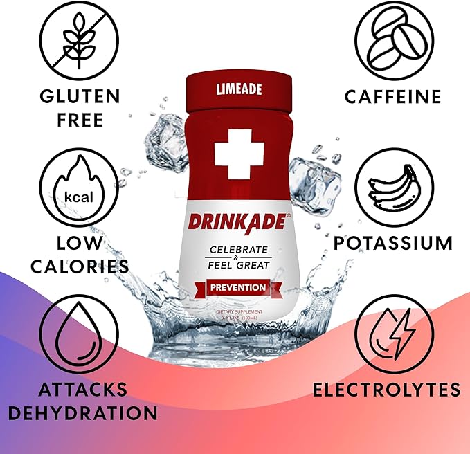 DrinkAde Prevention – Daily Wellness & Immunity Support Hydration Drink with Electrolytes, B Vitamins & Green Tea Extract – Sugar Free, 5 Calories, Vegan, Non-GMO (6 Pack, Lemon)