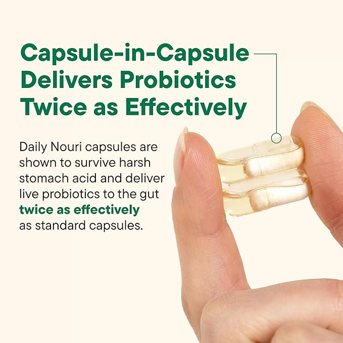 Daily Nouri Stress Support Probiotic for Women & Men | Supports Cortisol Management, Stress Relief, Mood, Digestion & Gut Health | 3 Clinically Studied Strains + Vegan Omega Oil | 30-Day Supply