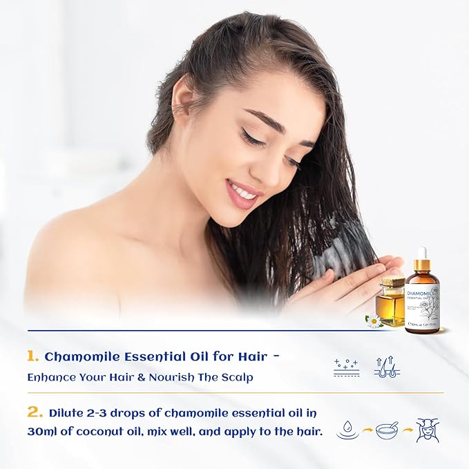 HIQILI 30ML Chamomile Essential Oil, Pure & Natural Chamomile Oil for Diffueser, Skin, Soap, Shampoo - 1.01 Fl Oz