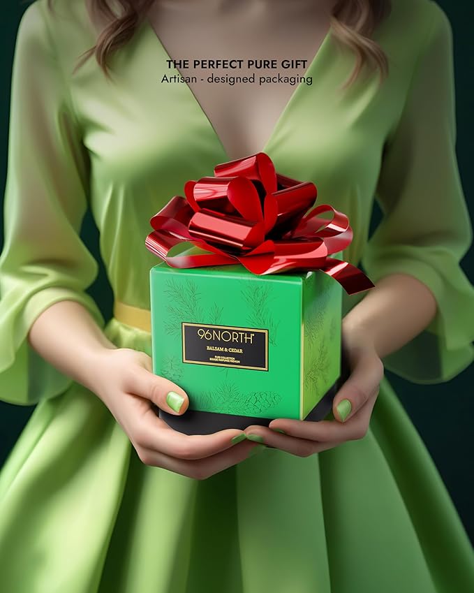 96NORTH Pure Candle Balsam & Cedar Scented | 100% Natural Soy Wax | 1-Wick Jar Candle | Natural Fragrance Technology | Non Toxic | Up to 35 Hours Burning Time | Ideal Christmas Candles Gift