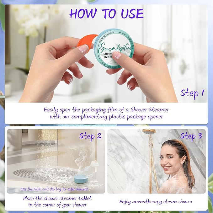 Shower Steamers Aromatherapy 8 Pack - Gifts for Women, Shower Bombs with Essential Oils, Self Care and Stress Relief Stocking Stuffers, Relaxation Birthday Gifts for Women and Men. Blue Petal Style