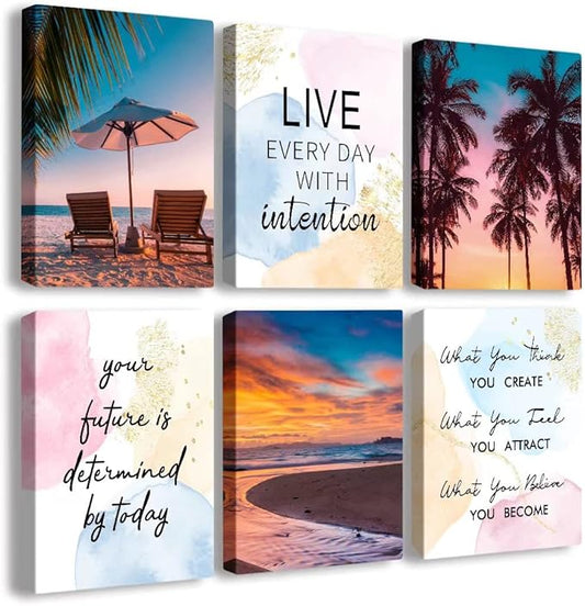 Inspirational Quotes Motto Wall Art，Office landscape Wall Art Decoration Painting, Suitable for Library, School, Gym,Office，Living Room,Home Deco,Tabletop/Hanging,|6-pack（29 x 38 cm ） Framed 6