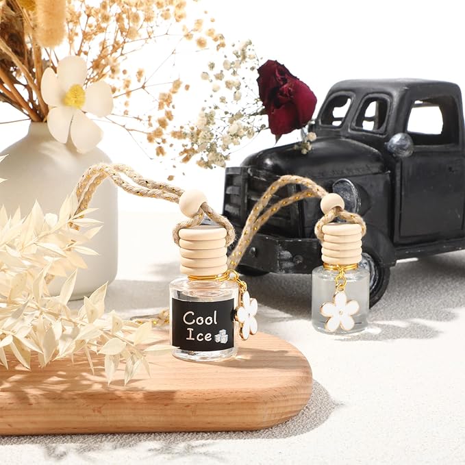 2 Sets Hanging Car Air Freshener and Essential Oil Diffuser, Car Air Freshener Daisy Essential Oil Diffuser Long Lasting Automobile Aromatherapy(White,Cool Ice)