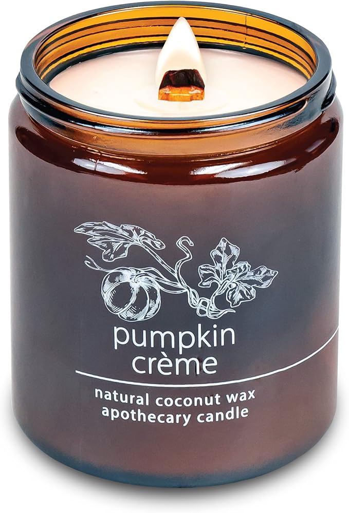 Hemlock Park Crackling Wood Wick Candle Handcrafted with Natural Coconut Wax (Standard 8 oz, Pumpkin Crème)