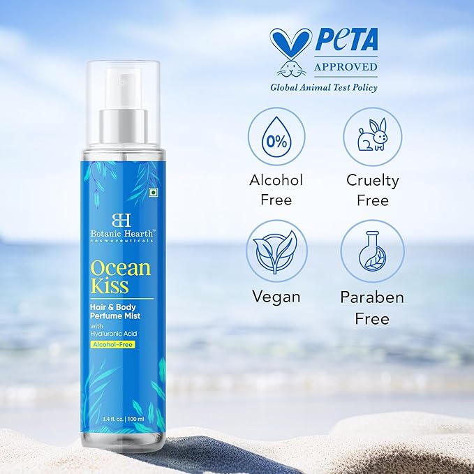 Botanic Hearth Ocean Kiss Hair & Body Perfume Mist with Hyaluronic Acid – Alcohol-Free Refreshing Fragrance Spray, Long Lasting Hydrating Mist for Women & Men, 3.4 fl oz