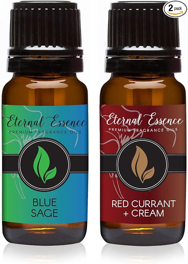 Eternal Essence Oils 2 Pack 10ml Premium Fragrance Oil - Blue Sage & Red Currant & Cream - for Candle, Soap Making, Aromatherapy, Diffusers, Home Care, & Humidifiers