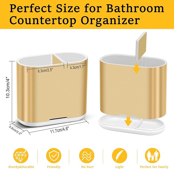 Chintu Toothbrush and Toothpaste Holder with Divider for Bathroom Countertop Organizer, Detachable for Easy Clean,Kids Electric Toothbrush Holders Storage Caddy for Family (Gold)