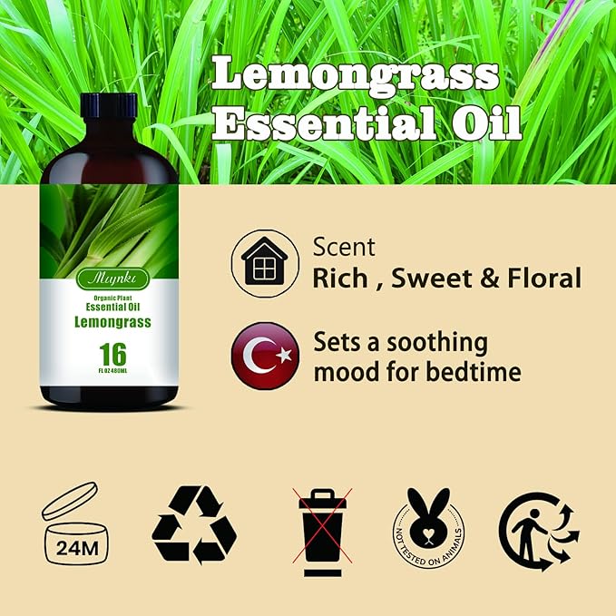 Lemongrass Essential Oil-Lemongrass Fragrance Oil 16.33oz (490ml)-100% Pure Natural Scent for Diffusers, Candles, Soap Making & Aromatherapy-Relaxing Home & Gift Essential Oil for Bath, Massage