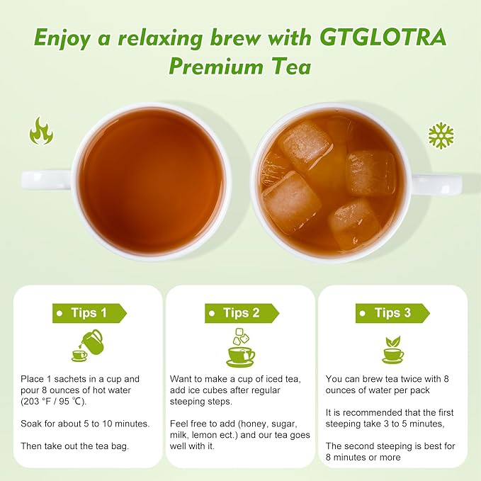 GTGLOTRA Full-Leaf Loose Black Tea, 24 Pyramid TeaBags(4 Pack), Easy Brew, Spring Harvest, Caffeine Alternative to Coffee, 100% Natural, Low Caffeine, Biodegradable Whole Leaf Tea Sampler, Office Reception,Family Party &Gifts