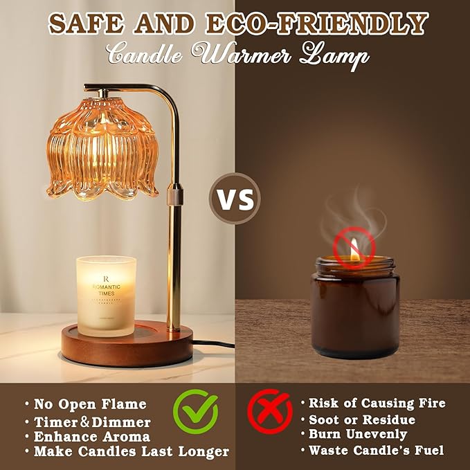 Candle Warmer Lamp with Timer, Christmas Birthday Gifts for Women Mom, House Warming New Home Room Decor, Height AdjustableCandle Heater Lamps for Jar Scented Candles with 2 Bulbs