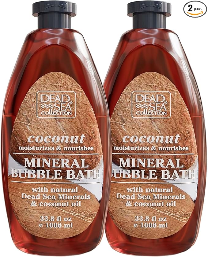Dead Sea Collection Bubble Bath with Coconut for Women and Men - Coconut Oil and Pure Dead Sea Minerals - Nourishing and Moisturizing Skin - Pack of 2 (67.6 fl.oz)