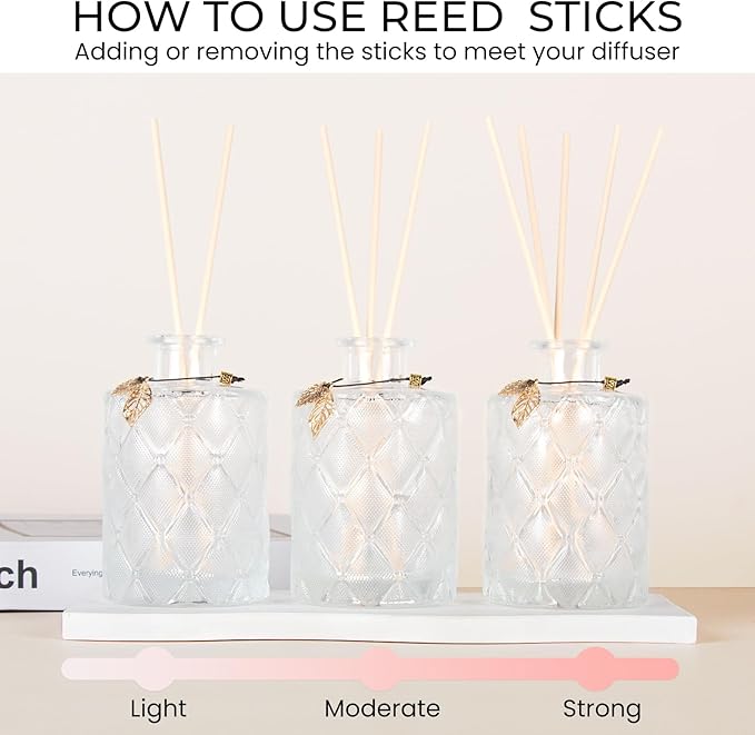 Glass Reed Diffusers Bottles for Home, Diffuser Bottles with 40PCS Reed Diffuser Sticks, Vintage Embossed Apothecary Style Flower Bud Vases with Cork Lids, Set of 6（Small Leaves ）