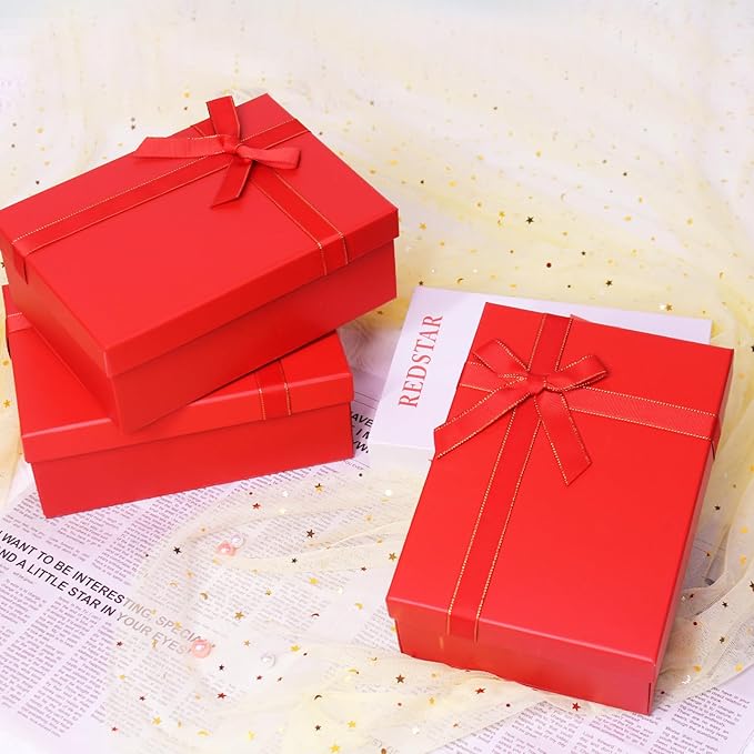 Eerbaier Gift Boxes for Presents, 3 Pack 8.6 x 6.3 x 3.5 Red Gift Wrap Boxes, Red Gift Box with Lid, Empty Box for Gift Wrapping