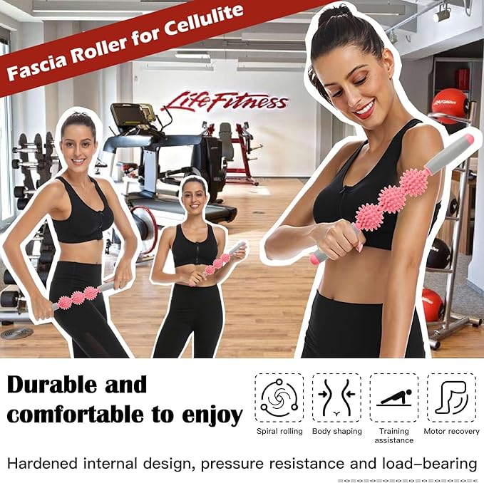 Fascia Muscle Roller, Cellulite Massager Fascia Roller for Cellulite and Sore Muscles, Neck, Leg, Back, Pressure Trigger Point Body Roller Deep Tissue Massage Stick Tools - 3 Massage Balls