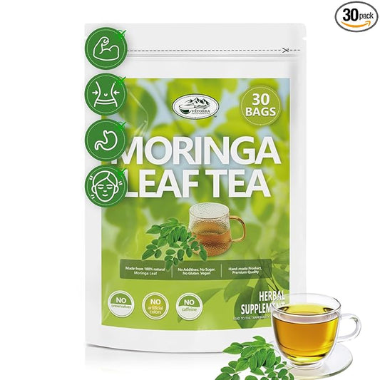 Veyorra Moringa Tea,Loose Leaf Moringa Herbal Tea. No Sugar, No Caffeine, No Gluten, Vegan(30 Bags)