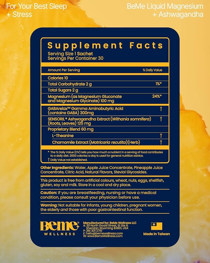 BeMe BeZen Sleep Aid Supplement Natural Without Melatonin - 2X Absorption Than Pills - Sleep aids for Adults with Magnesium, Ashwagandha, Chamomile, L-Theanine & GABA - Delicious Pineapple