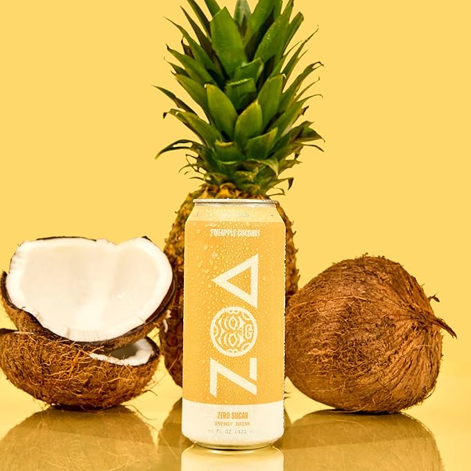 ZOA Zero Sugar Energy Drinks, Pineapple Coconut - Sugar Free with Electrolytes, Healthy Vitamin C, Amino Acids, Essential B-Vitamins, and Caffeine from Green Tea - 16 Fl Oz (12-Pack)