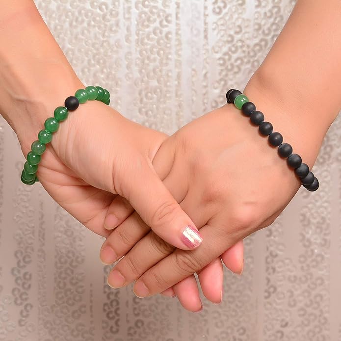 AD Beads 2Pcs His & Hers Distance Beads Bracelets Elastic Natural Stone Yoga Bracelet