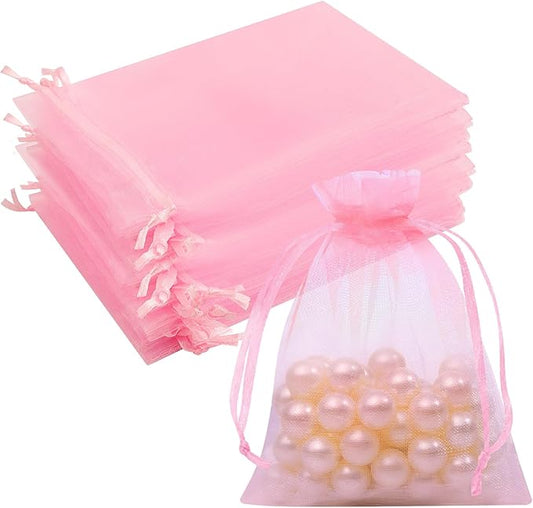 50 Pcs Pink Organza Bags 3x4 Inch, Jewelry Pouch Bags Small Mesh Bag Drawstring Gift Goody Bag for Candy Party Favor Wedding