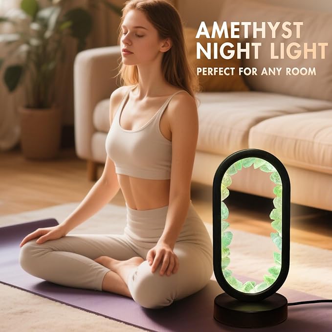 Crystal Night Light,3 Colors Ambient Lighting USB Dimming Healing Crystal Table Lamp,Natural Energy Crystal Decor for Bedroom Home Dating Gift (Green, Ellipse)