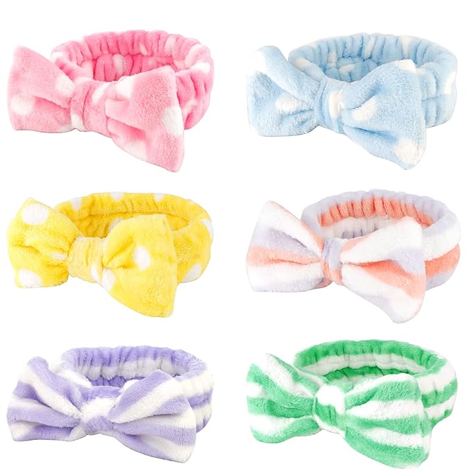 Casoty 6 Pcs Hairband, Soft Coral Fleece Spa Headbands, Bow Headband for Washing Face, Skincare Headbands for Face Washing Shower Skin Care Yoga, Women