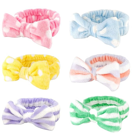 Casoty 6 Pcs Hairband, Soft Coral Fleece Spa Headbands, Bow Headband for Washing Face, Skincare Headbands for Face Washing Shower Skin Care Yoga, Women