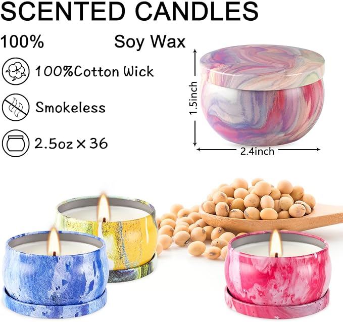36 Packs Scented Candles Gift Set, Fragrances Candle for Women, 2.5 OZ Portable Jar Candle for for Spa, Yoga, Bath, Aromatherapy, Stress Relief.