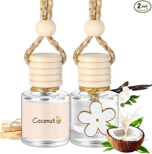 2 Sets Hanging Car Air Freshener and Essential Oil Diffuser, Car Air Freshener Daisy Essential Oil Diffuser Long Lasting Automobile Aromatherapy(White,Coconut)