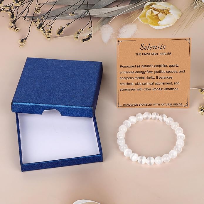 LPBeads Handmade Natural Gemstone Stretch Elastic Bracelet Healing Crystal Round Stone Beads Jewelry Gifts for Women Men