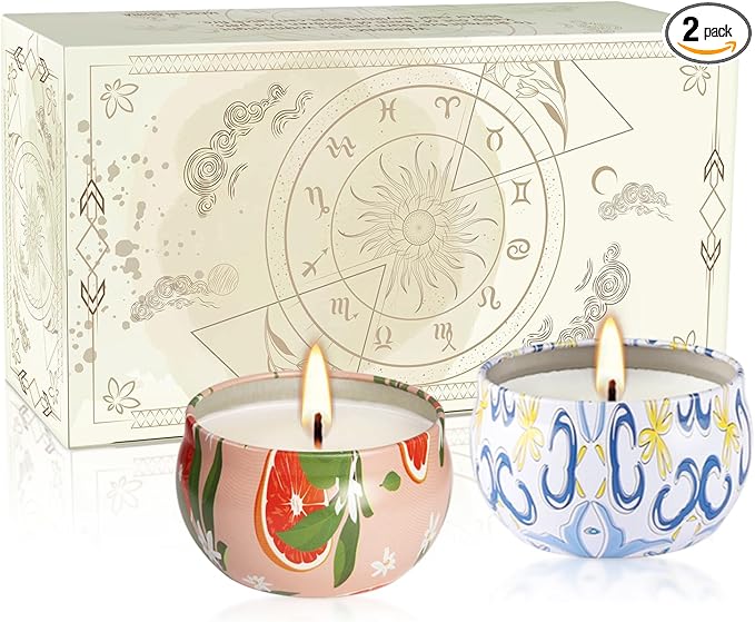 2 Pack Home Scented Candle, Grapefruit and Pine Scented Candles Ladies Gift Set, Soy Wax, Long Burning and Tin Candles, Birthday, Mother's Day, Anniversary.