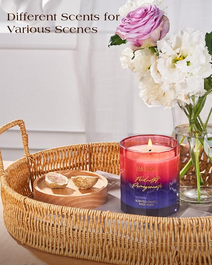 M&SENSE Midnight Pomegranate Scented Candles, 10.6oz 60 Hours Natural Soy Wax Long Burning Aromatherapy Candle for Meditation Relaxing Home Decor for Women Men