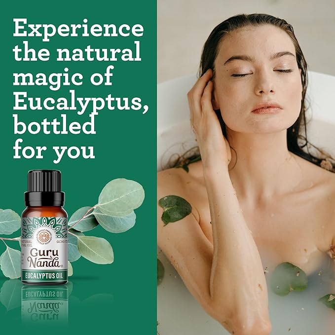 GuruNanda Eucalyptus Essential Oil -100% Pure, Natural and Undiluted Aromatherapy Oil for Diffusers - Enhances Your Breathing Space - Perfect for Massages (2X0.5 Fl Oz)