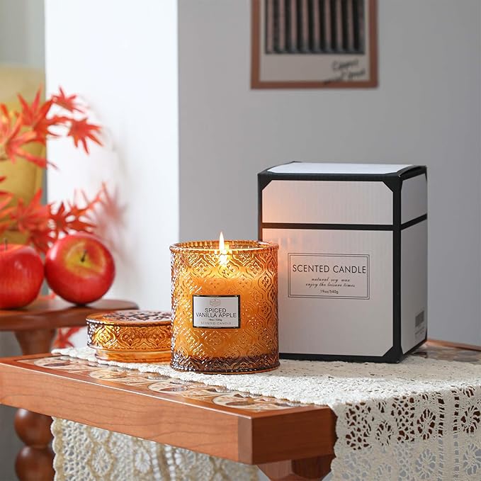 Fall Candle, Apple Vanilla Scent Candles, 19oz Large Candle, Fall Scented Candles Gifts for Women, Thanksgiving Table Centerpiece, Farmhouse Harvest Decorations for Autumn Home Decor
