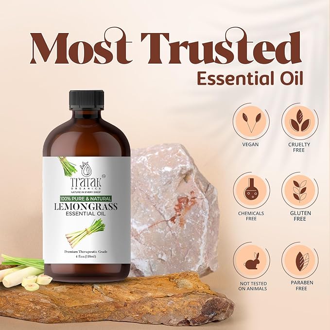 Lemongrass Essential Oil, 100% Pure and Natural Oil with Premium Glass Dropper, Undiluted Essential Oil for Aromatherapy, Diffuser, Humidifier, Oil for Skin & DIYs, Huge 4 fl oz (Pack of 2)
