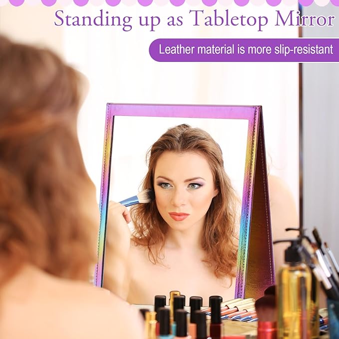 Chunful Foldable Backstage Mirror with Handle Holographic 33.5 X 13.4 Inch Folding Hanging Mirror Rectangular for Travel Dance Bag Home Fitness Spa Gift for Dancers(Colorful)