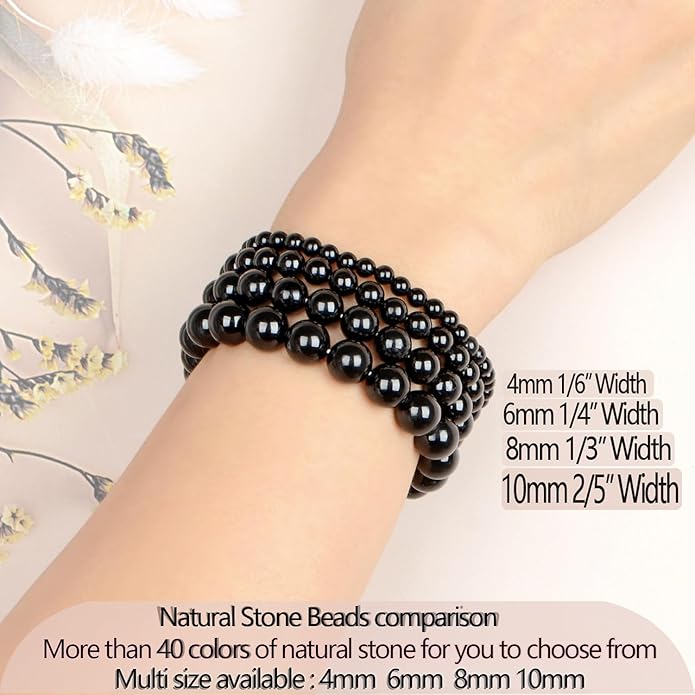 LPBeads Handmade Natural Gemstone Stretch Elastic Bracelet Healing Crystal Round Stone Beads Jewelry Gifts for Women Men