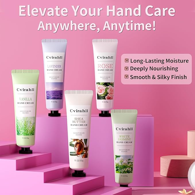 10-Pack Hand Cream Set, Moisturizing Hand Lotion for Dry Cracked Hands, 5 Natural Scents, Ideal Gift for Christmas or Stocking Stuffer for Women & Men