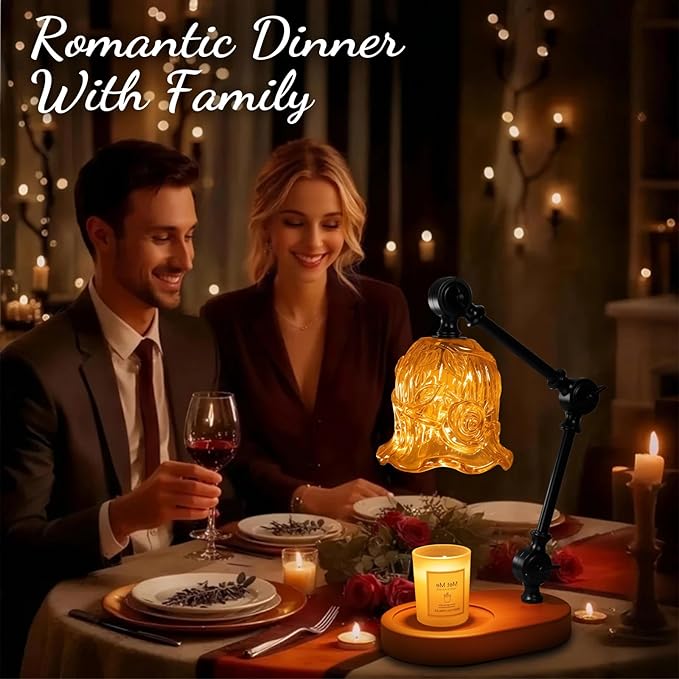 Candle Warmer Lamp, Dimmable Wax Melting Warmer with Adjustable Height, Bedroom Living Room Home Decor, Birthday Relaxation Gifts for Women (Amber, Flower)