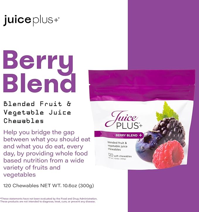 Juice Plus+ Berry Blend Soft Chews (Chewables) - Daily Nutrition from 12 Plants with Whole Fruit, Vegetable, & Berry - Raspberry, Bilberry, Blueberry, and More! for Adults and Kids - (1-mo, 30 Chews)