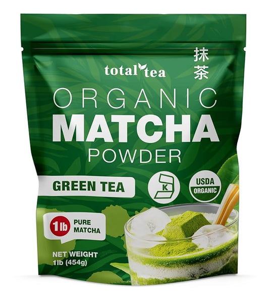 Organic Matcha Green Tea Powder (1lb) – Certified USDA Organic Powder for Matcha Latte, Tea, and Smoothies – Kosher, Non-Gmo, Antioxidant Rich Tea Gifts by Total Tea