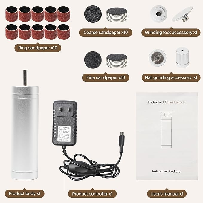 Electric Foot Callus Remover, 2 in 1 Electric Nail File Kit, Multispeed Adjustable Foot Scrubber with Sandpaper Disk, Foot File Pedicure Tools for Feet Dead Skin