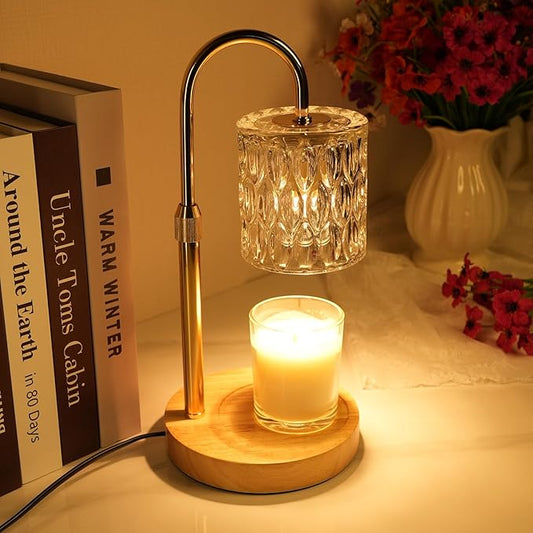 Candle Warmer Lamp with Timer and Dimmable, Electric Wax Melt Candle Warmers Height Adjustable with 2 Bulbs, Birthday Gifts for Women House Warming, Home Decor for Scented Jar Candles(Clear)