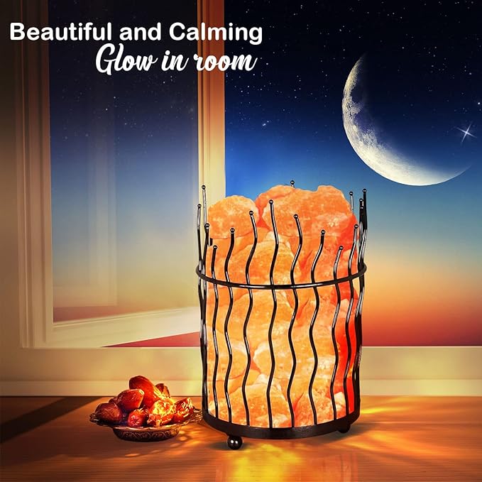 Himalayan Glow Pillar style Salt Basket Lamp with salt chunks, Himalayan Salt lamp with Dimmer Control, Amber Glow, Idle for Home, Offices and Dorm Decor