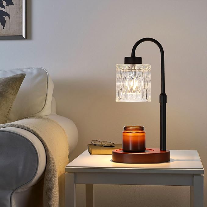 Black Candle Warmer Lamp with Dimmer and Timer,Home Decor Lamp for Scented Jar,Electric Wax Melt Warmer,Mother's Day/Birthday/Christmas Gifts for Mom/Wife,Adjustable Height,with 2 Bulbs