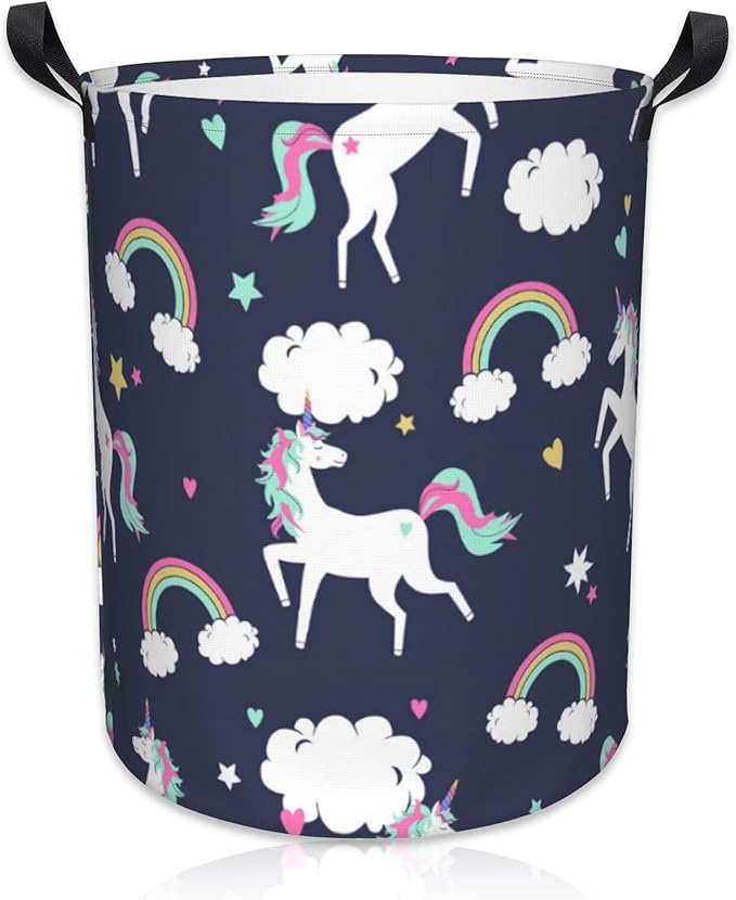Laundry Basket Unicorns and Rainbows Laundry Hamper Large Laundry Basket Storage Basket Tote Bag Collapsible Organizer Basket for Bathroom,Laundry,Bedroom 17.3 x16.5 Inch